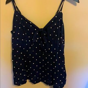 Dark Blue polka dot tank with bow